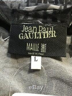Rare Vtg Jean Paul Gaultier Black Mesh Op Art Face Top L