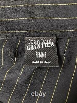 Rare Vtg Jean Paul Gaultier Black Pinstripe Bondage Belted Shirt M