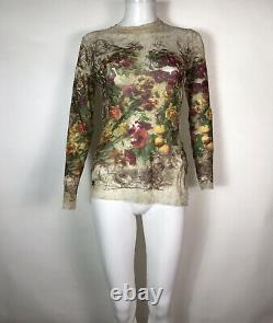 Rare Vtg Jean Paul Gaultier Brown Mesh Floral Print Top XL