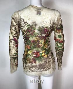 Rare Vtg Jean Paul Gaultier Brown Mesh Floral Print Top XL