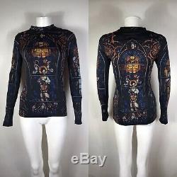 Rare Vtg Jean Paul Gaultier Cathedral Print Stretch Top S