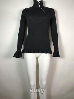 Rare Vtg Jean Paul Gaultier Dark Gray See Through Lace Up Cut Out Knit Top S