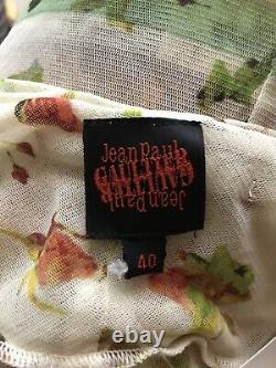 Rare Vtg Jean Paul Gaultier Ecru Floral Print Strapless Sheer Mesh Top S