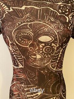 Rare Vtg Jean Paul Gaultier Fuzzi Maille Light & Dark Print Sheer Mesh Top M Euc