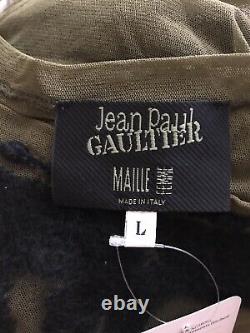 Rare Vtg Jean Paul Gaultier Green Black Grid Sheer Mesh Top L
