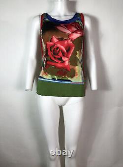 Rare Vtg Jean Paul Gaultier Green Rose Print Sleeveless Top M