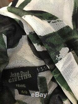 Rare Vtg Jean Paul Gaultier Green Script Mesh Top S