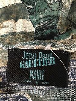 Rare Vtg Jean Paul Gaultier Green Statue Print Sheer Mesh Top M