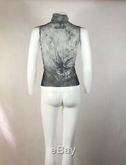 Rare Vtg Jean Paul Gaultier Jean's Gray Floral Print Mesh Top S