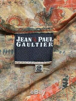 Rare Vtg Jean Paul Gaultier Jean's Orange Printed Mesh Top S