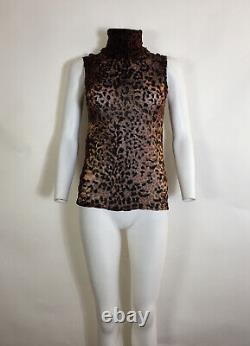 Rare Vtg Jean Paul Gaultier Leopard Velvet Spot Sleeveless Sheer Mesh Top XL