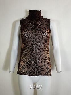 Rare Vtg Jean Paul Gaultier Leopard Velvet Spot Sleeveless Sheer Mesh Top XL