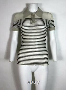 Rare Vtg Jean Paul Gaultier Maille 90s Beige Striped Sheer Top S