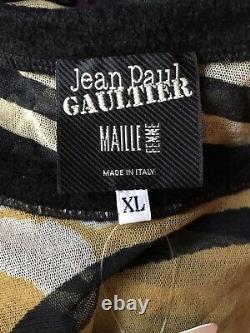 Rare Vtg Jean Paul Gaultier Multicolor Abstract Stripe Print Mesh Top XL