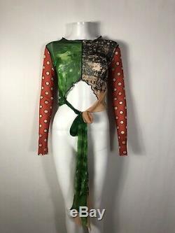 Rare Vtg Jean Paul Gaultier Multicolor Crop Tie Top M