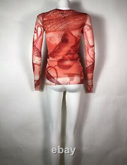 Rare Vtg Jean Paul Gaultier Red Printed Mesh Top S