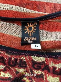 Rare Vtg Jean Paul Gaultier Red Striped Sheer Soleil Top L