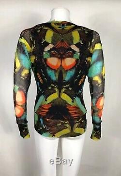 Rare Vtg Jean Paul Gaultier Soleil Butterfly Print Mesh Top L