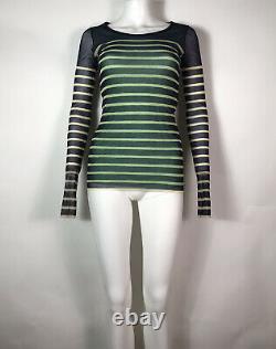 Rare Vtg Jean Paul Gaultier Soleil Green Striped Print Mesh Top M