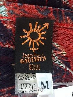 Rare Vtg Jean Paul Gaultier Soleil Multicolor Palm Print Sheer Mesh Top M