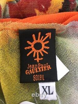 Rare Vtg Jean Paul Gaultier Soleil Parrot Print Yellow Mesh Top XL