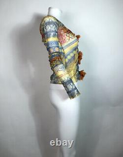 Rare Vtg Jean Paul Gaultier Yellow Currency Font Print Flower Print Mesh Top L