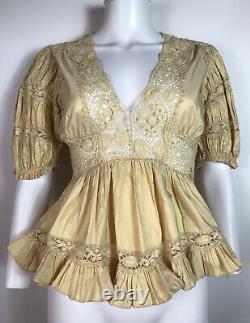 Rare Vtg Jean Paul Gaultier Yellow Lace Peasant Top XS