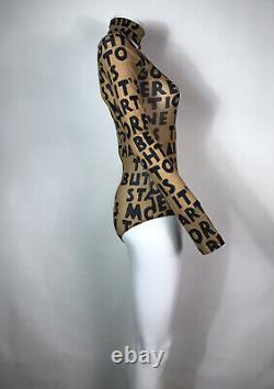 Rare Vtg Maison Martin Margiela MM6 Nude Text Print Bodysuit Top XS