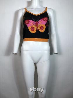 Rare Vtg Moschino Black Knit Butterfly Cami Top S