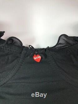 Rare Vtg Moschino Black Mini Red Heart Lace Up Corset Top S
