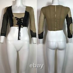Rare Vtg Moschino Cheap & Chic Green & Black Lace Up Crop Top M