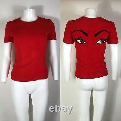 Rare Vtg Moschino Couture 90s Red Embroidered Eye Top S/M