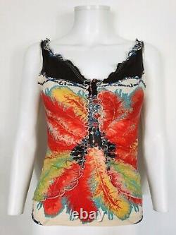 Rare Vtg Roberto Cavalli Early 00s Multicolor Silk Top Xs