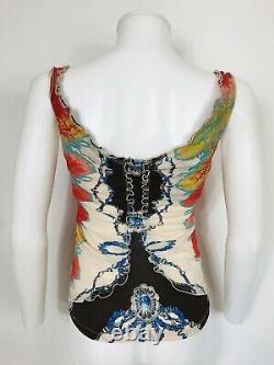 Rare Vtg Roberto Cavalli Early 00s Multicolor Silk Top Xs