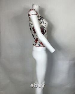 Rare Vtg Roberto Cavalli White Sheer Tattoo Print Top M