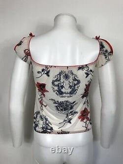 Rare Vtg Roberto Cavalli White Sheer Tattoo Print Top M