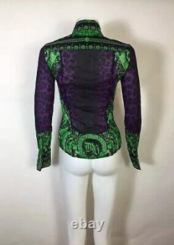 Rare Vtg Versace Early 2000s Purple Crown Print Silk Shirt XS 38