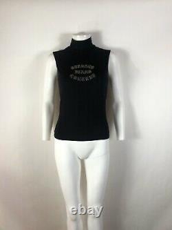 Rare Vtg Versace Jeans Couture Black Crystal Logo Top S