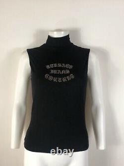Rare Vtg Versace Jeans Couture Black Crystal Logo Top S