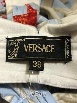 Rare Vtg Versace SS2005 Runway Blue Gold Medusa Crop Top XS