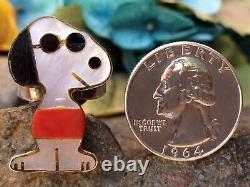 SUPER RARE 1960s-70s VINTAGE ZUNI SNOOPY JOE COOL MOP JET CORAL STERLING RING 7