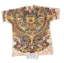 SUPER RARE 1992 Liquid Blue Tye- Dye Aztec Mayan Full Design T-Shirt