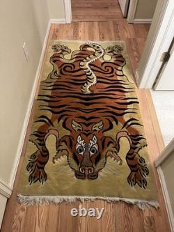 SUPER RARE & UNIQUE Tibetan Tiger Asiatic Rug / Rare/Vintage Tibetan Rug/ Koi