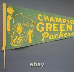SUPER RARE VINTAGE 1960's Bart Starr CHAMPS Green Bay Packers Pennant with stick