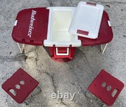 SUPER RARE VINTAGE BUDWEISER COOLER With2 FLIP OUT TABLE TOPS AND 2 CHAIRS