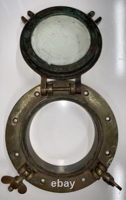 SUPER RARE VINTAGE Nautical Solid Brass 2-Dog Porthole From The Edison Mfg Co