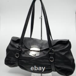 SUPER RARE! VINTAGE Prada Shoulder Bag VITELLO BELT Leather Black