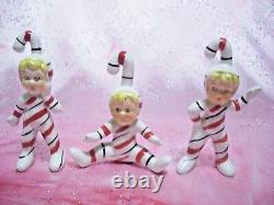 SUPER RARE VTG Christmas Lefton Japan Iridescent Elf Pixie Boy Figurine Set