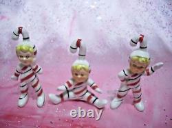 SUPER RARE VTG Japan Christmas Candy Cane Boy Elf Pixie Figurine Set