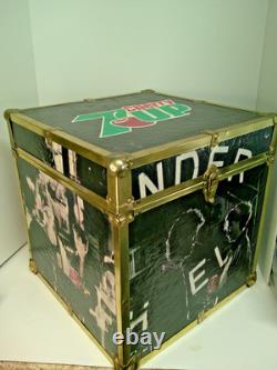 SUPER RARE Vintage 1980s Cherry 7up Storage Toy Chest Wood & Brass Trunk 16x16
